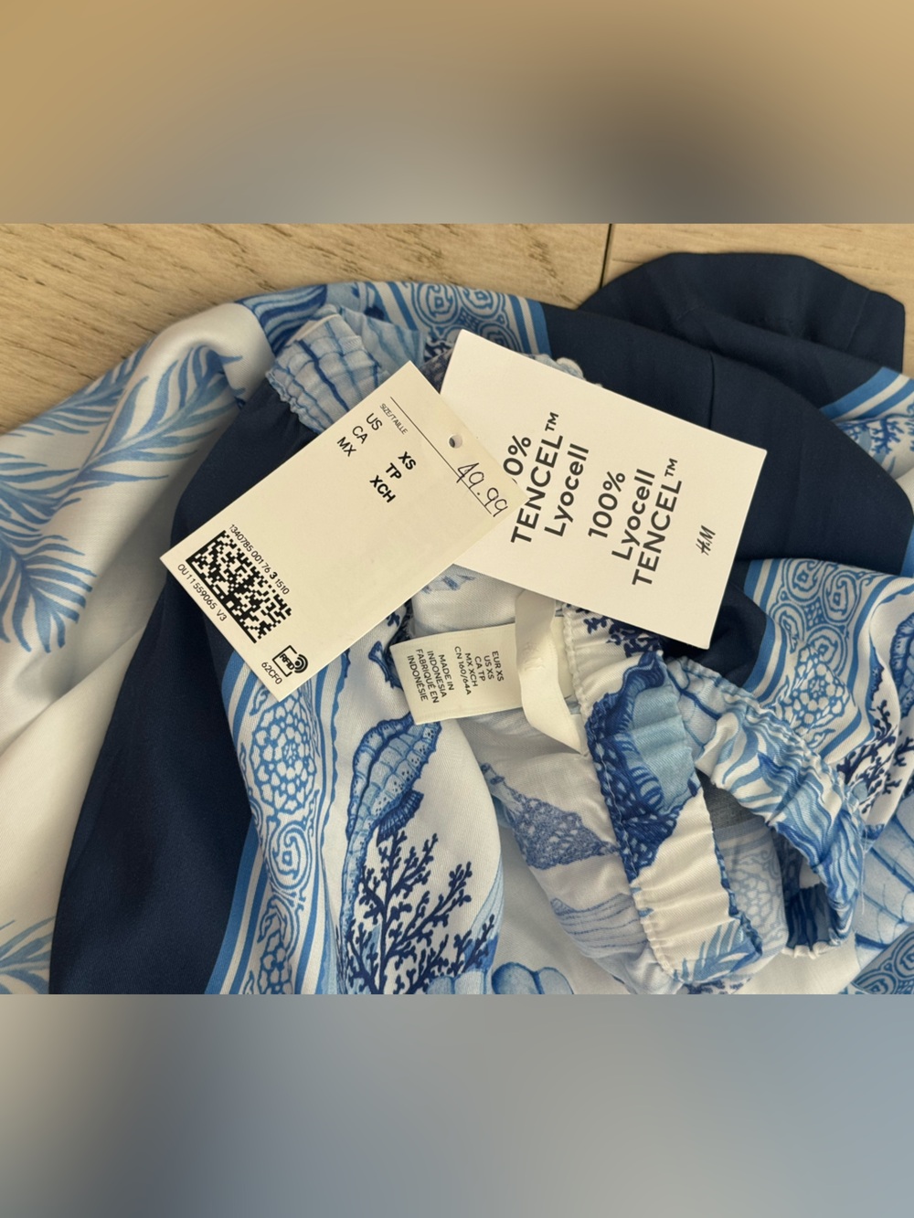 NWT 🔖🤍💙H&M Coastal 🌴Seashell🐚 TENCEL Top & Wide Leg Pants Set XS - Picture 6 of 11